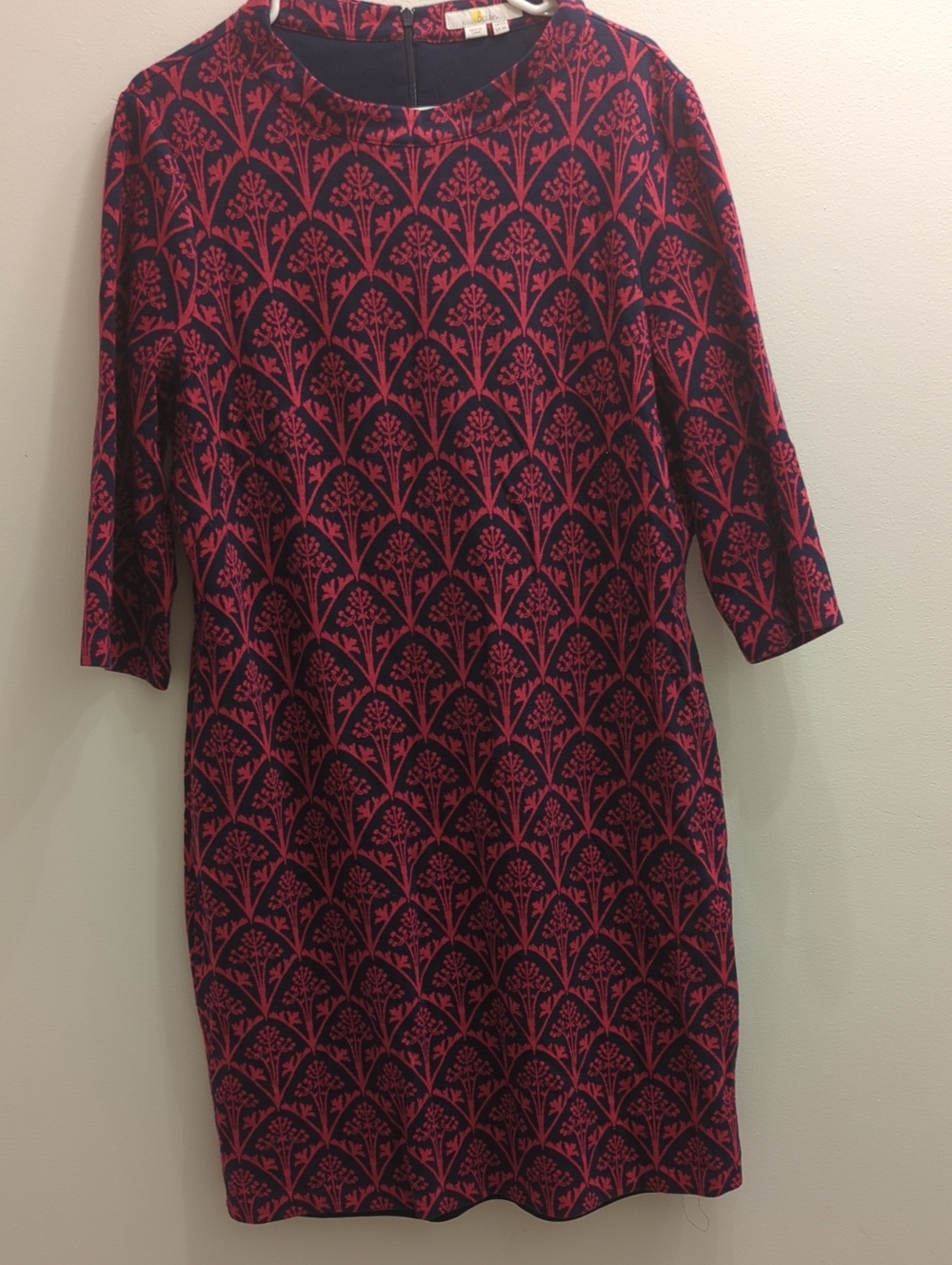 Boden Navy and Pink Floral-Print Midi Shift Dress, Women's US 18L